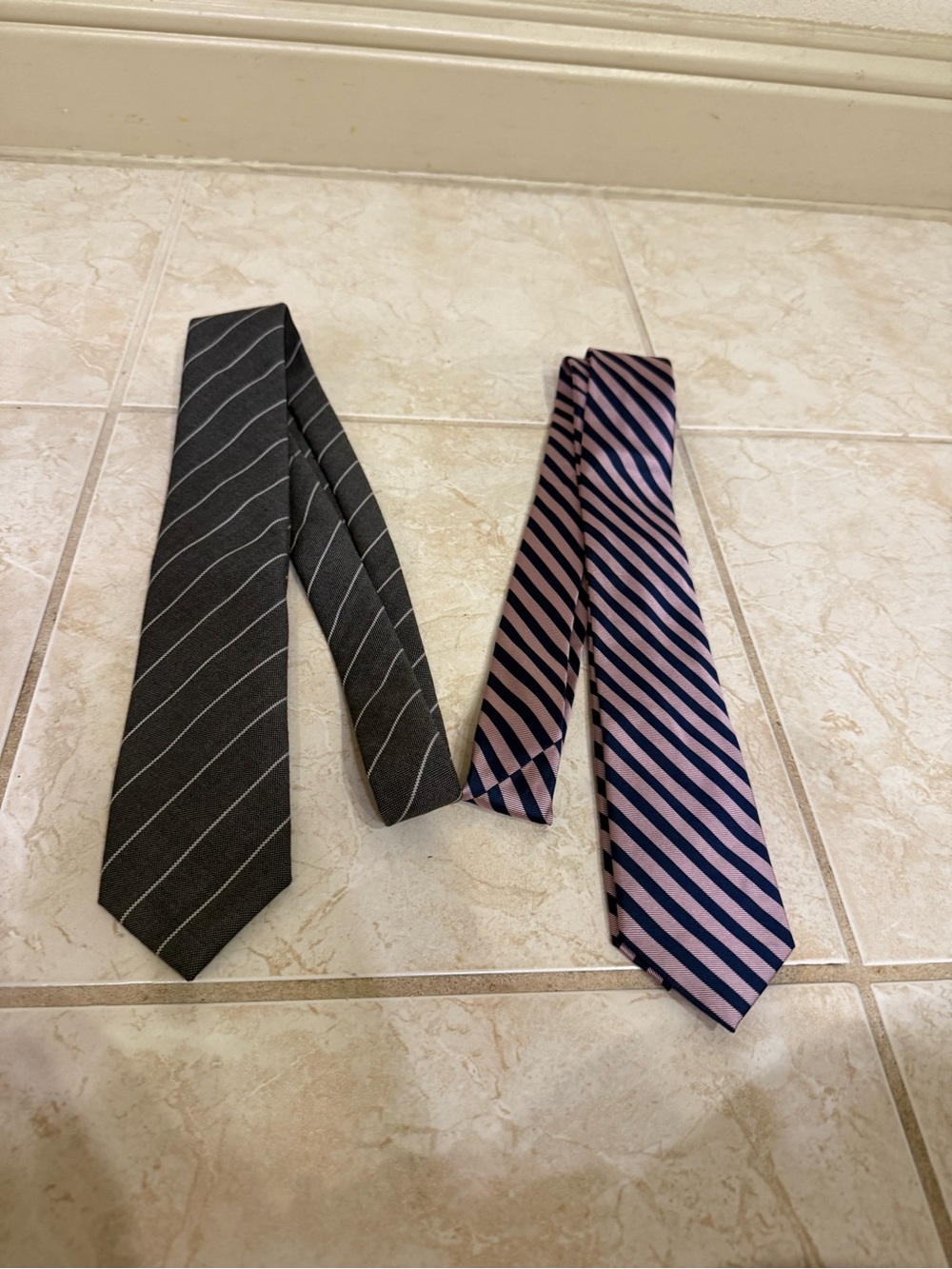 Neiman Marcus Striped Men's Tie Duo - Black & Pink Navy Stripes